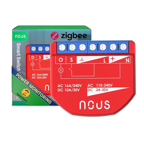 NOUS ZigBee Smart Switch Module mit Leistungsmessung, 1 Kanal, AC 16A/DC 10A, Trockenkontakte, 3.0...