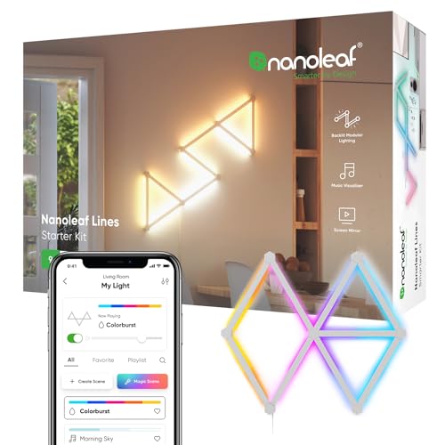 Nanoleaf Lines 60 Grad Starter Kit, 9 Smarten LED RGBW Lichtleisten - Modulare WLAN 16 Mio. Farben...