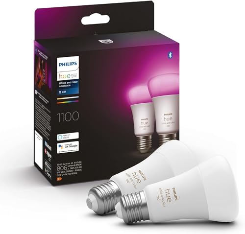 Philips Hue White & Color Ambiance E27 LED Lampen 2-er Pack (1100), TESTSIEGER Stiftung Warentest...