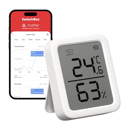 SwitchBot Thermometer Hygrometer Innen, Bluetooth Hygrometer Digital Temperatur Feuchtigkeit Sensor...