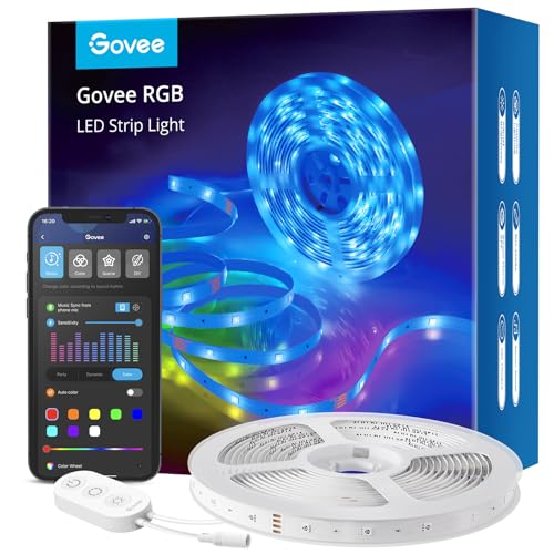 Govee WiFi LED Strip 5m, Smart RGB LED Streifen, App-steuerung, Musik Sync, Funktioniert mit Alexa...