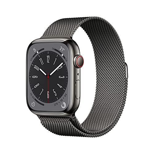 Apple Watch Series 8 (GPS + Cellular, 45mm) Smartwatch - Edelstahlgehäuse Graphit, Milanaise...