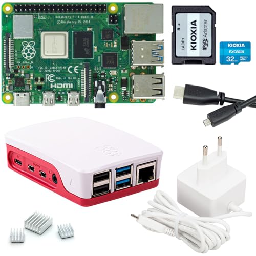 Raspberry Pi 4 4GB Starter-Set | 32GB SD Karte | USB-C Netzteil | Gehäuse | 4K Micro HDMI Kabel | 3...