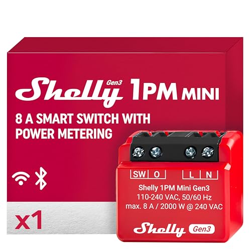 Shelly 1PM Mini Gen3 | WLAN & Bluetooth Smart Relais Schalter, 1 Kanal 8A mit Strommessung |...
