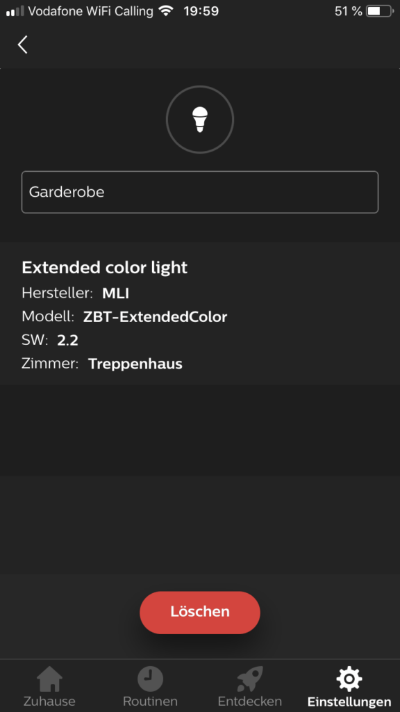 Müller Licht tint GU10 Color LED Darstellung in Philips Hue App.