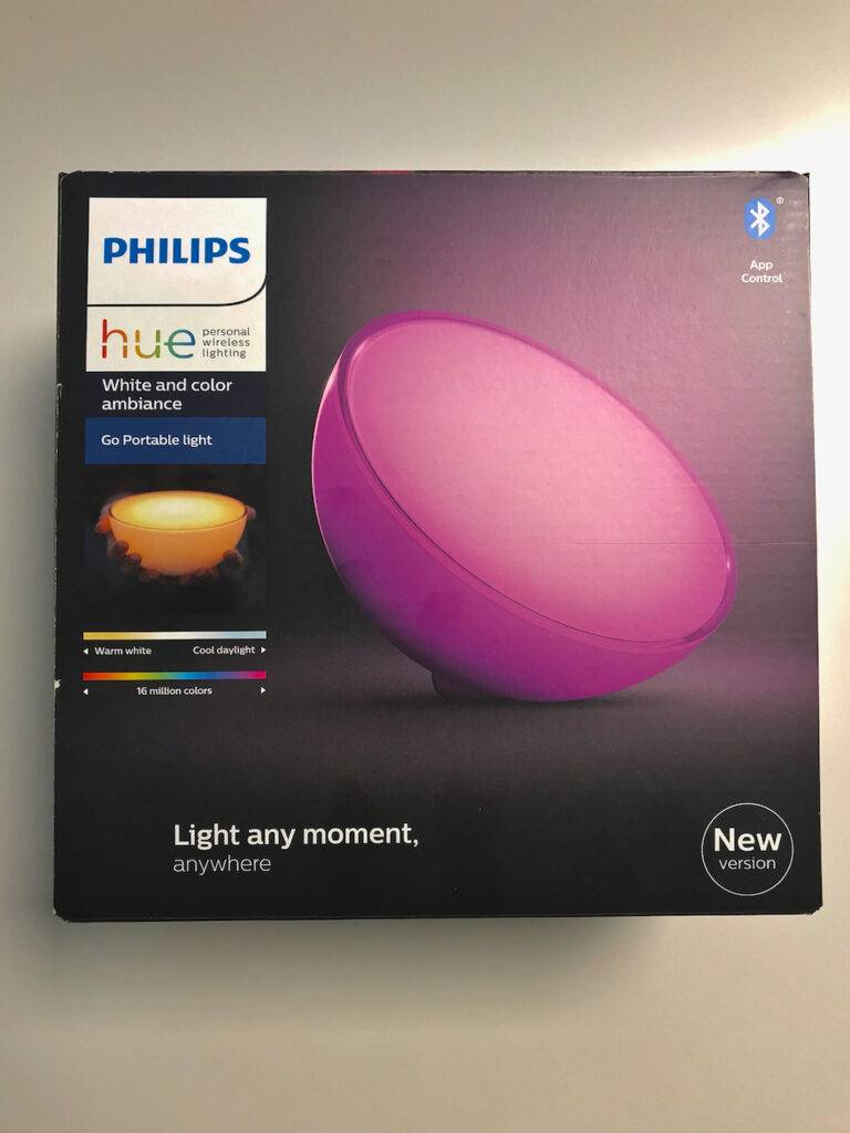 Verpackung der Philips Hue Go der zweiten Generation mit Bluetooth