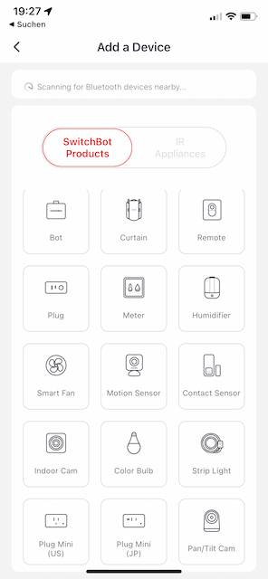 Switchbot Produktübersicht App