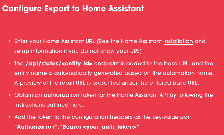 Home Assistant Export konfigurieren