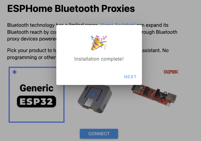 Bluetooth Proxy Installation erfolgreich beendet.