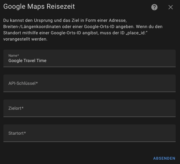 Google Maps Reisezeit Integration in Home Assistant