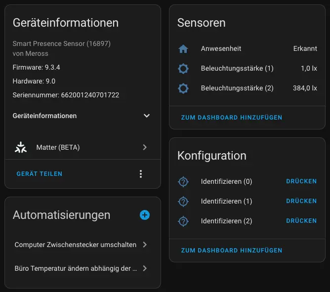 Meross MS600 Präsenzmelder Home Assistant Integration