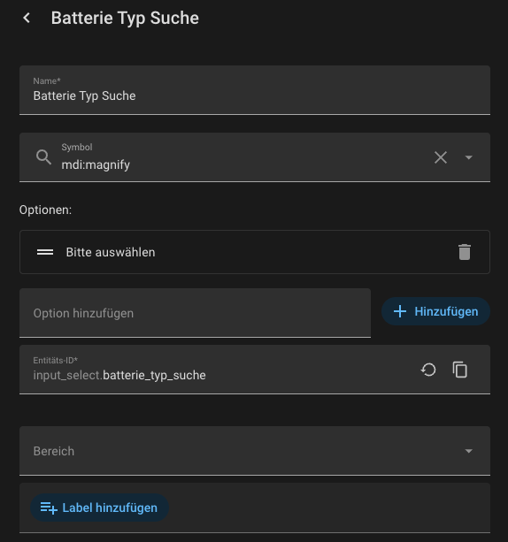Batterie Typ Suche für Home Assistant Battery Notes Integration