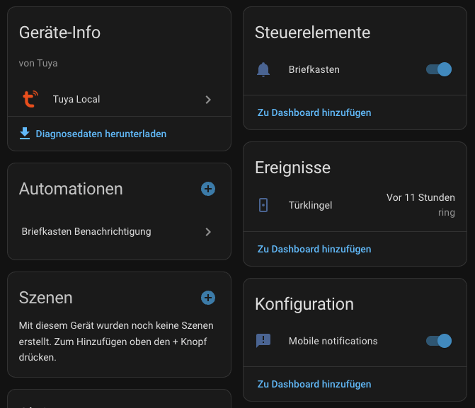 Metzler Briefkasten Sensor mit Zustellbenachrichtigung in Home Assistant über Tuya Local
