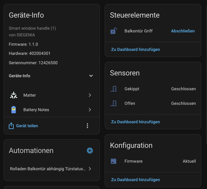 Siegenia Smarter Fenstergriff der zweiten Generation. Matter über Thread