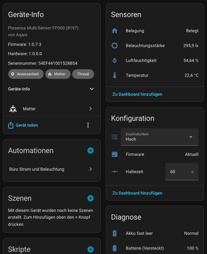 Aqara FP300 Home Assistant Matter über Thread Integration