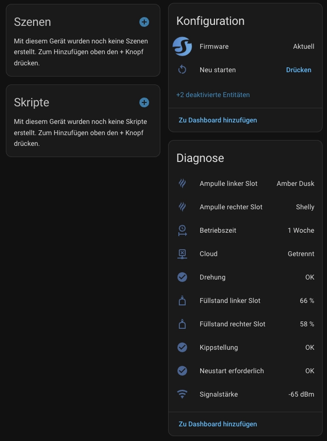 Shelly Cury Home Assistant Diagnose Entitäten
