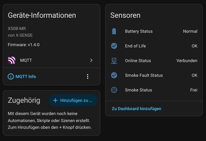 X-Sense XS0B MR Rauchmelder lokale MQTT Home Assistant Integration