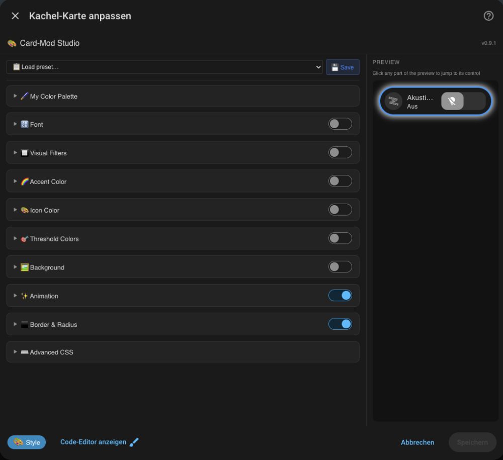 Card Mod Studio CSS Karten Editor.