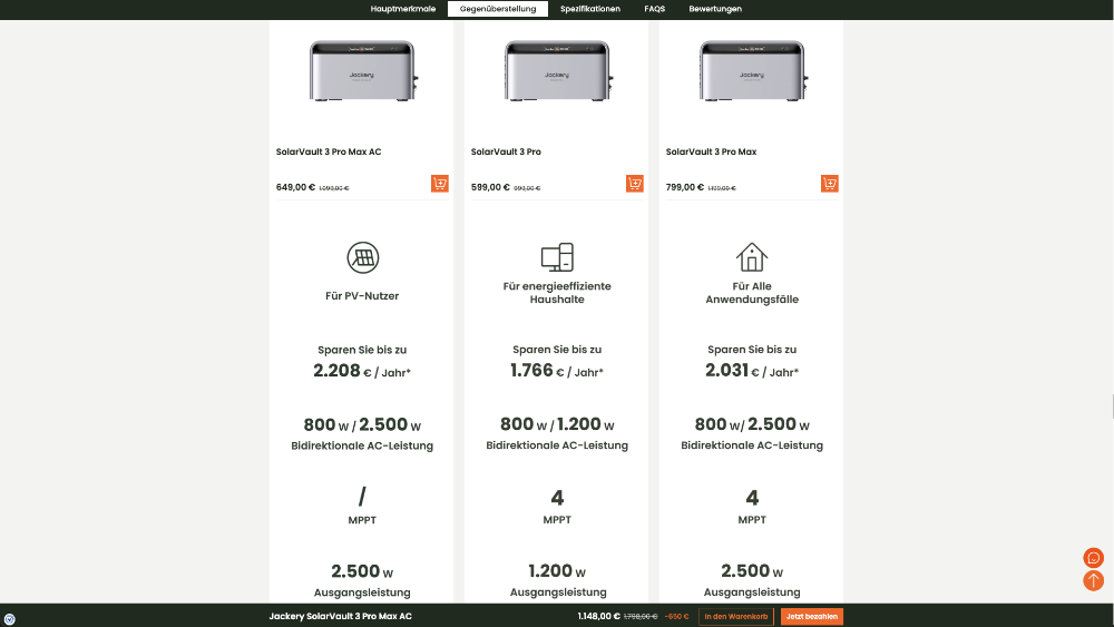 Jackery Solarvault 3 Pro Solar und Speicher Varianten
